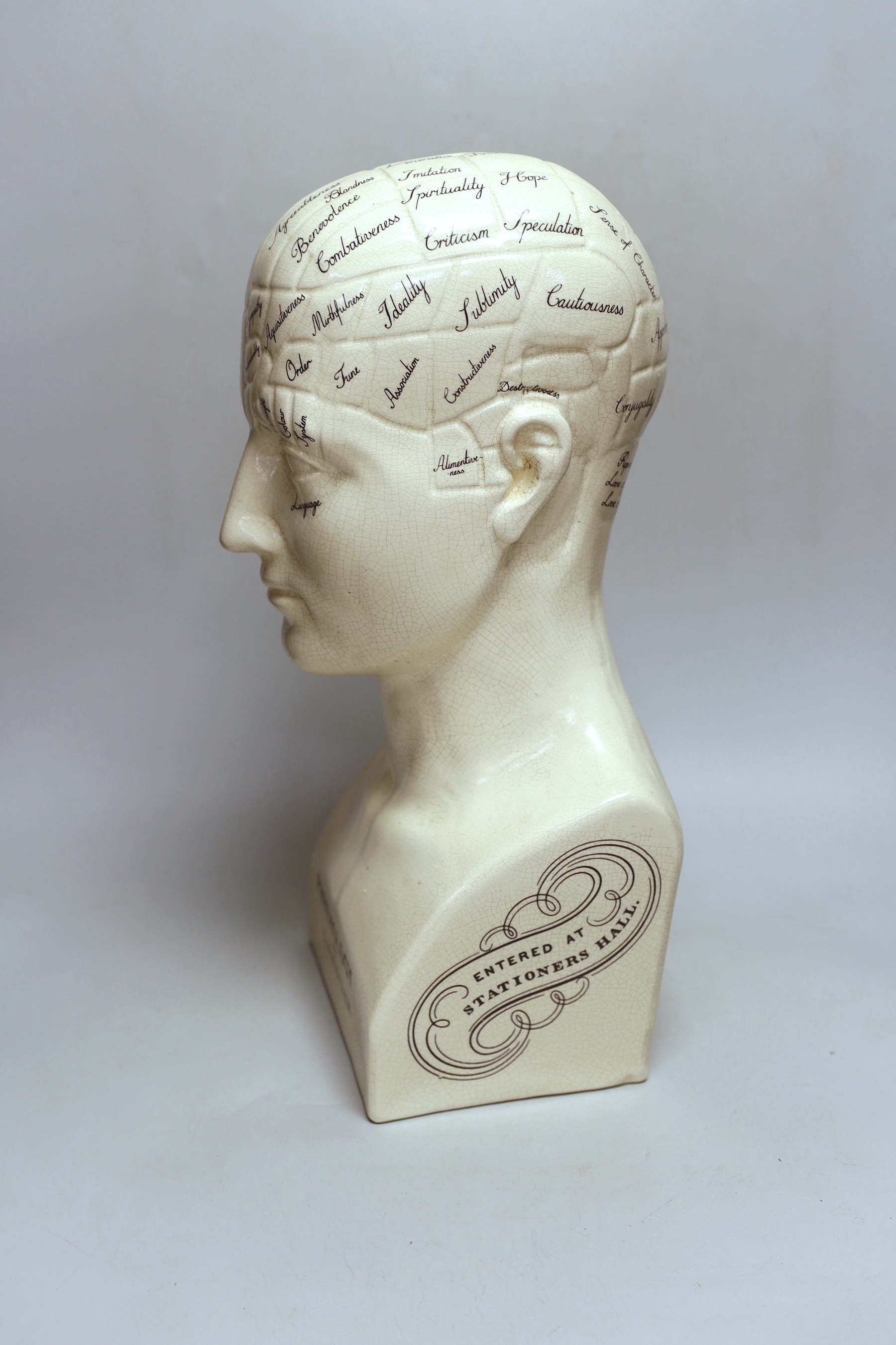 A large Phrenology bust, inscribed L.N. Fowler, 44cm